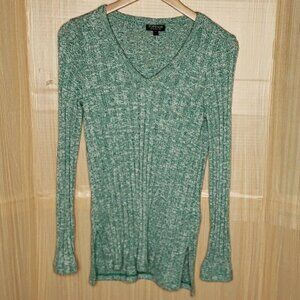 Topshop Womens Green Heathered Long Sleeve V Neck Sweater 4